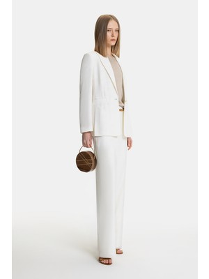 Vakko Ecru Textured Straight Fit Trousers