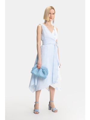 Vakko Blue Patterned Wrap Dress