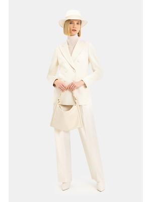 Vakko Ecru Double-Breasted Lapel Jacket
