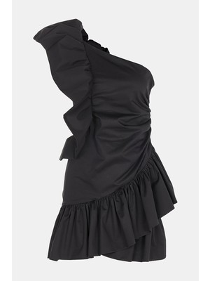 Vakko Black One-Shoulder Short Dress