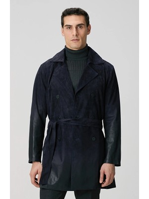 Network Limited Navy Gradient Suede Trench Coat