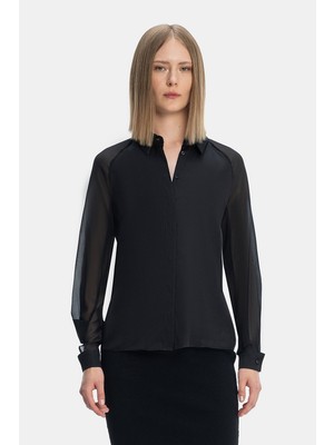 Vakko Black Long Sleeve Silk Shirt