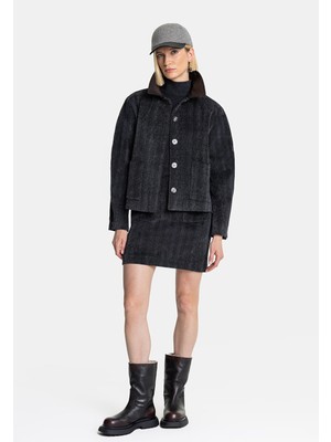 Vakko Black Herringbone Mini Skirt