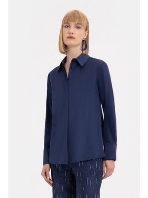Vakko Navy Silk Shirt