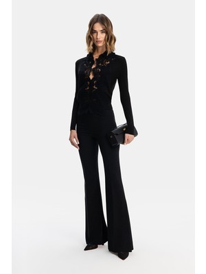 Vakko Black Wide-Leg Trousers