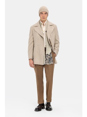 Vakko Beige Wool/cashmere Pea Coat