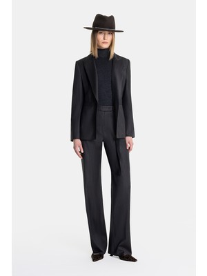 Vakko Black Striped Straight-Cut Trousers