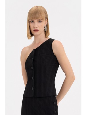 Vakko Black Asymmetric Vest