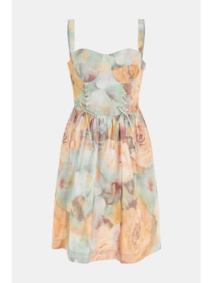 Vakko Light Blue Patterned Dress