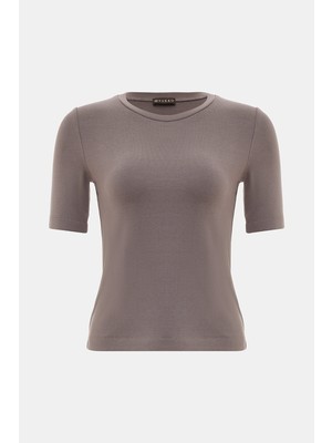 Vakko Mink Crew Neck Short Sleeve T-Shirt