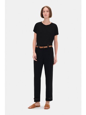 Vakko Black Button Detail Trousers