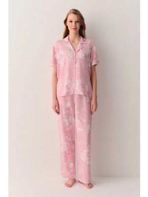 Suwen Pink Ashley Shirt Collar Pajama Set