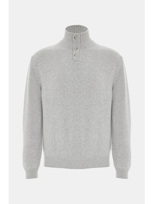 Vakko By Danıele Fıesolı Grey Melange Mock Neck Knit Sweater