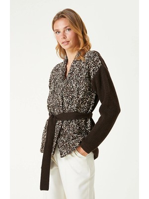 Network Brown Wool Blend Sequined Knit Jacket