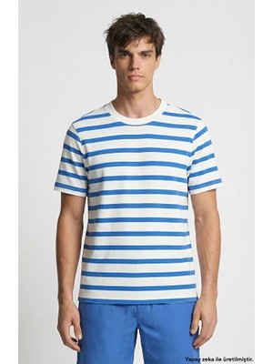 Network Ecru Blue Striped Knit T-Shirt