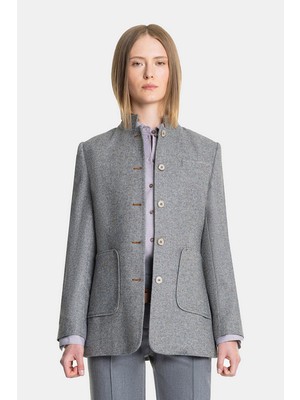 Vakko Grey Stand Collar Jacket