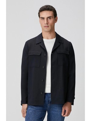 Network Dark Navy Pocket Detail Wool Overshirt