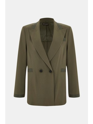 Vakko Khaki Double-Breasted Wool Jacket