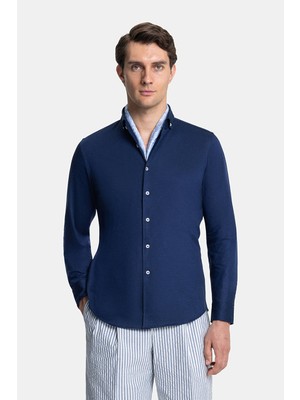 Vakko Cotton Linen Jersey Casual Shirt