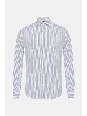Vakko Navy Exclusive Striped Shirt