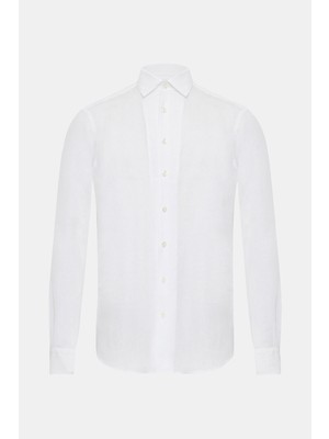 Vakko White Linen Casual Shirt