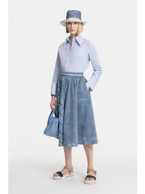 Vakko Blue Patterned Skirt