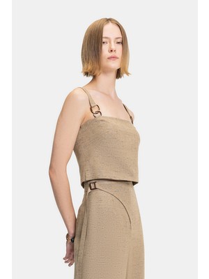 Vakko Light Brown Sleeveless Blouse