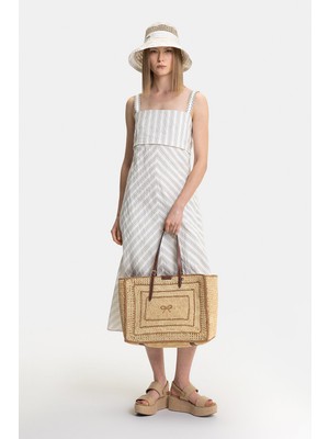 Vakko Ecru Strappy Midi Dress