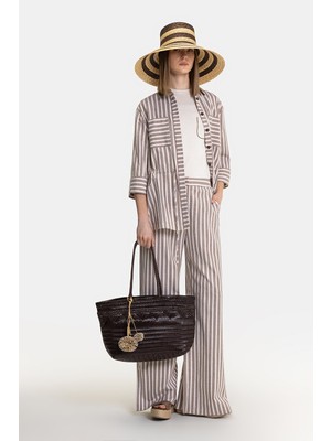 Vakko Brown Striped Trousers