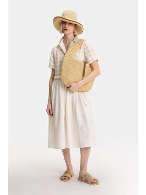 Vakko Natural Beige Short Sleeve Below-Knee Dress