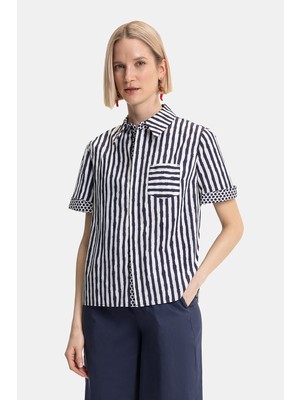 Vakko Navy Striped Shirt