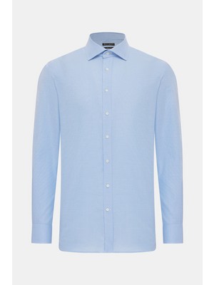 Vakko Blue Micro Pattern Shirt