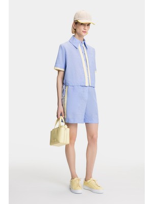 Vakko Blue Above-The-Knee Linen Cotton Bermuda Shorts