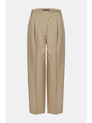 Vakko Beige Wide-Leg Trousers