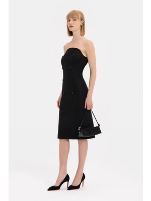 Vakko Black Sleeveless Below-Knee Dress