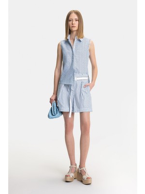 Vakko Blue Striped Shorts