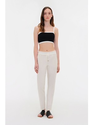 Vakko By Lorena Antonıazzı Ecru Striped Trousers