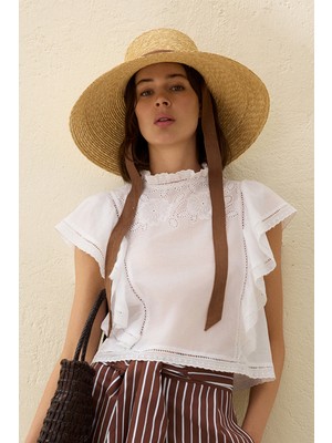 Vakko White Short Sleeve Blouse
