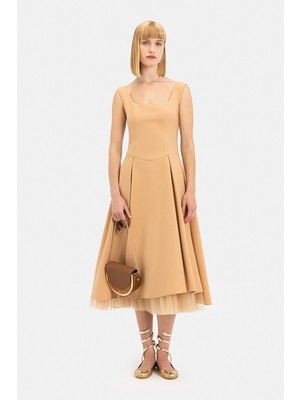 Vakko Natural Sleeveless Dress