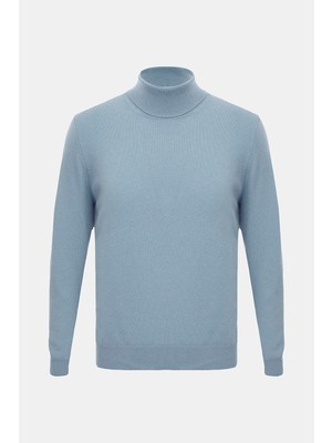 Vakko By Gran Sasso Blue Turtleneck Knit Sweater