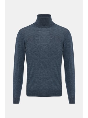 Vakko By Gran Sasso Royal Blue Turtleneck Knit Sweater
