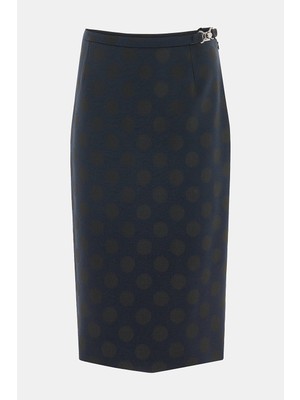 Vakko Navy Polka Dot Below-The-Knee Skirt