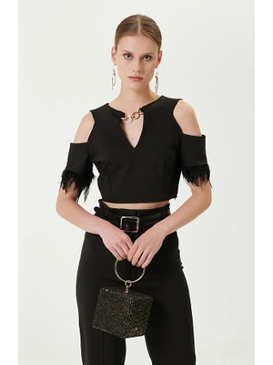 Network One Shoulder V-Neck Black Bustier