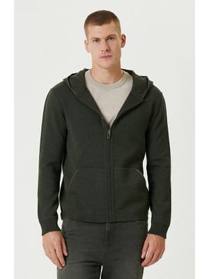 Network Khaki Hooded Wool Blend Knit Jacket