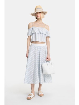 Vakko Blue Striped Skirt