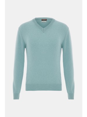Vakko By Danıele Fıesolı Mint V-Neck Knit Sweater