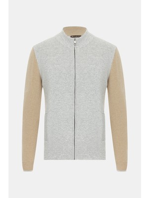 Vakko Light Grey Mock Neck Knit Sweater