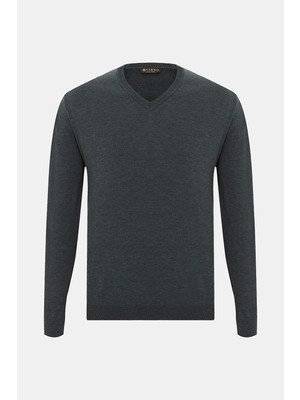 Vakko Dark Grey V-Neck Knitwear