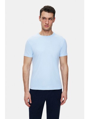 Vakko Light Blue Round Neck Short Sleeve T-Shirt