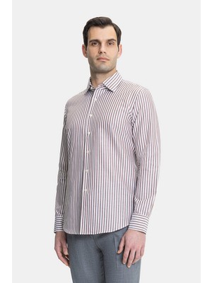 Vakko Striped Cotton Linen Casual Shirt
